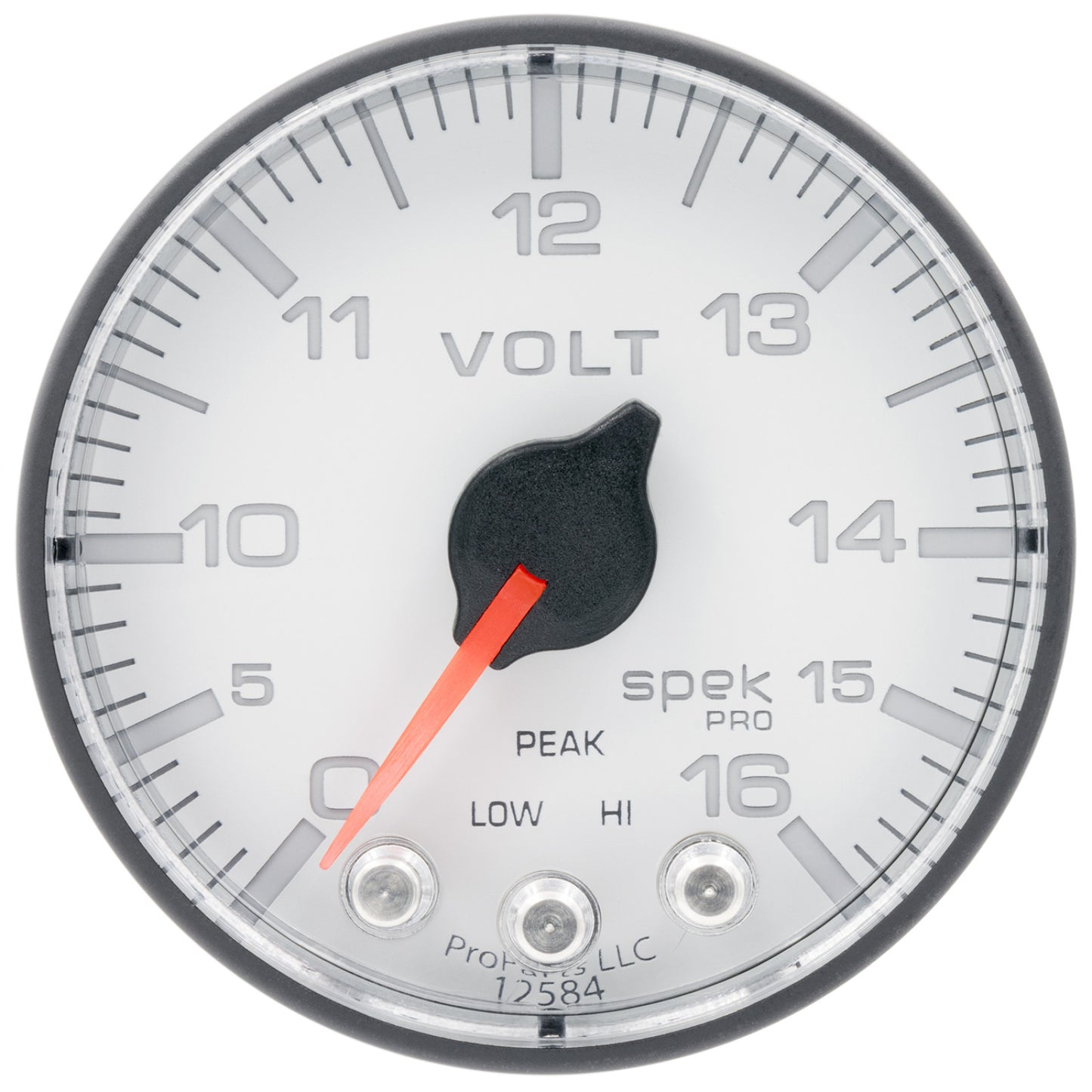 Autometer 2-1/16 in. VOLTMETER, 0-16V, SPEK-PRO, WHITE/BLACK