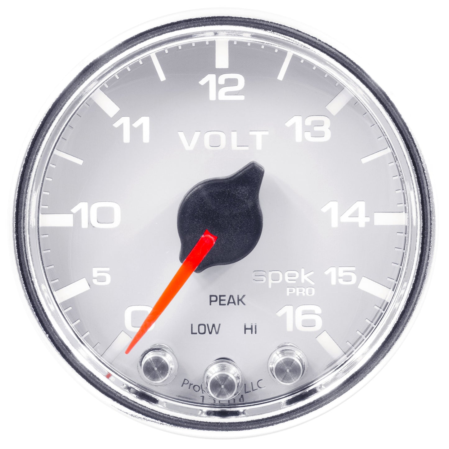 Autometer 2-1/16 in. VOLTMETER, 0-16V, SPEK-PRO, WHITE/CHROME