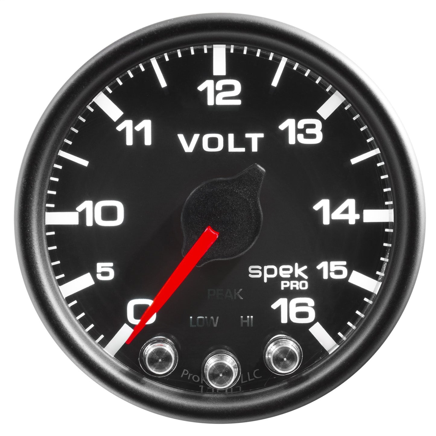 Autometer 2-1/16 in. VOLTMETER, 0-16V, SPEK-PRO, BLACK/BLACK