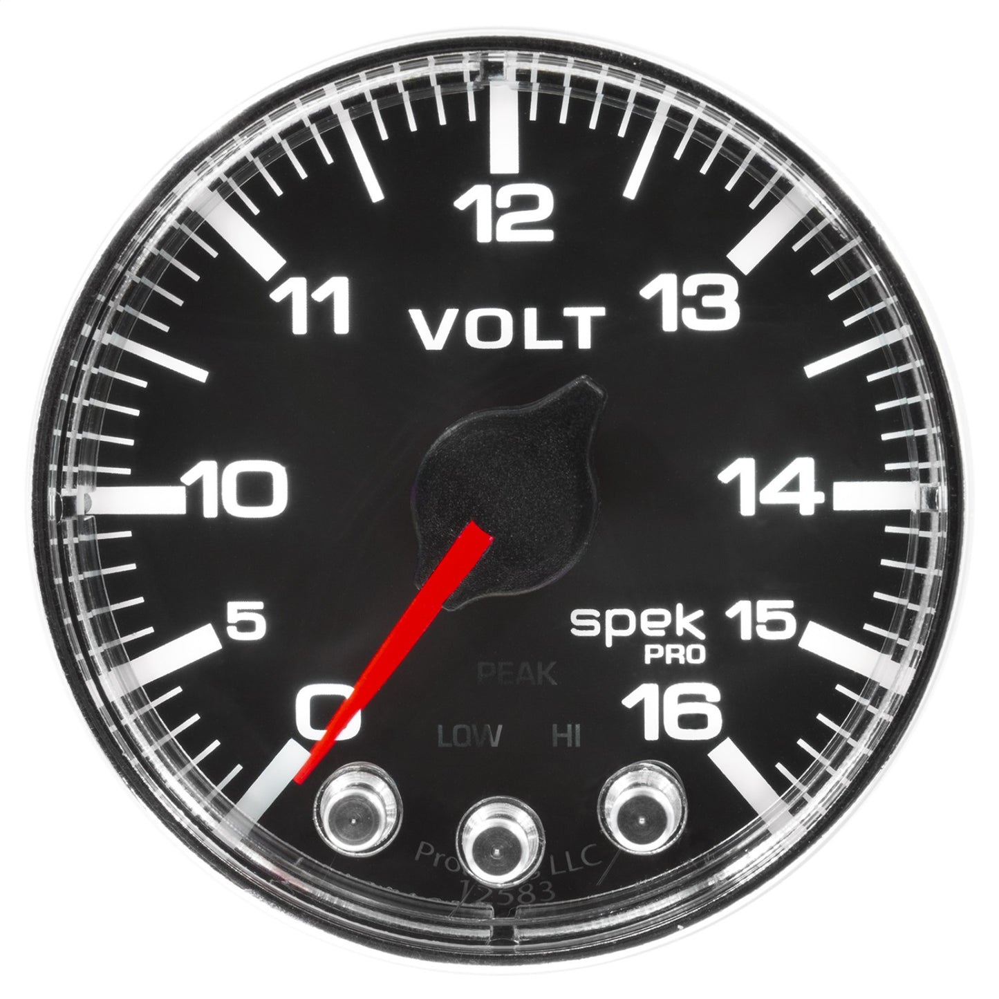 Autometer 2-1/16 in. VOLTMETER, 0-16V, SPEK-PRO, BLACK/CHROME