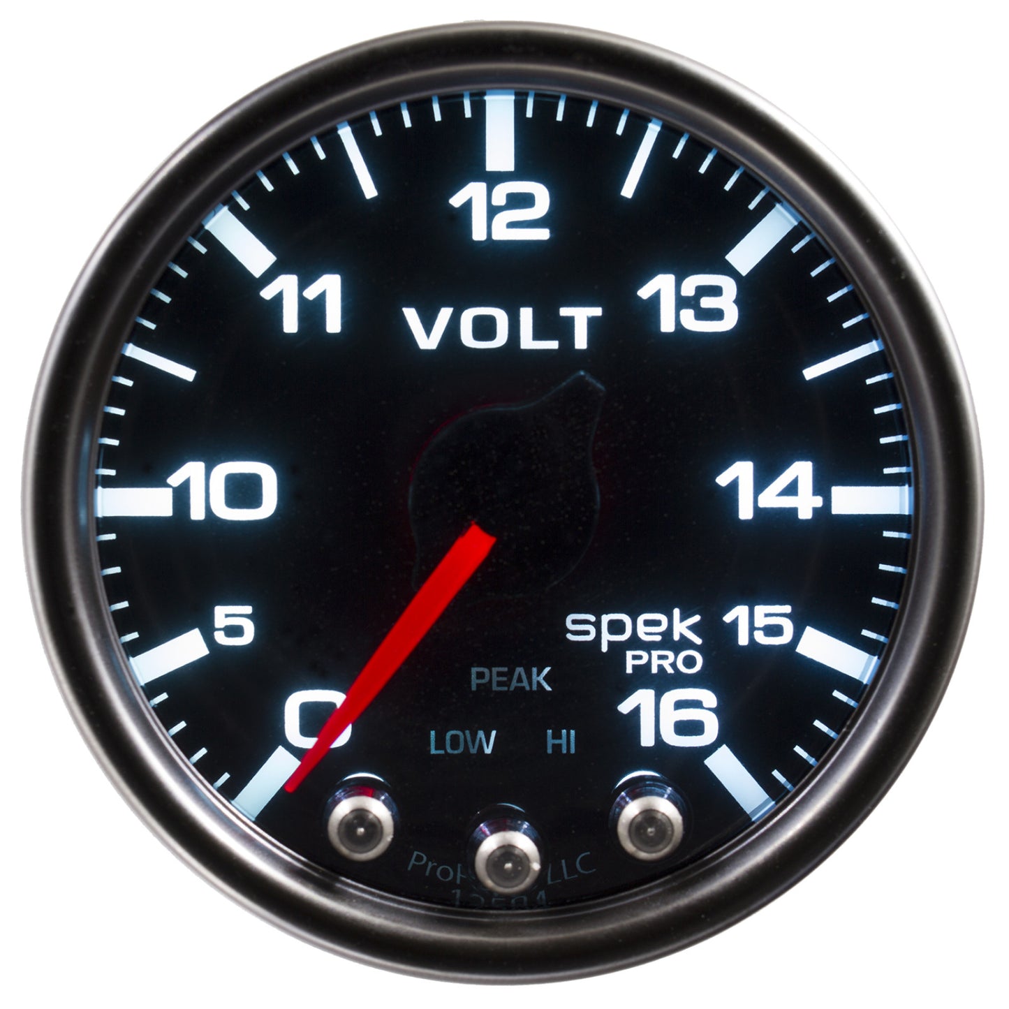 Autometer 2-1/16 in. VOLTMETER, 0-16V, SPEK-PRO, BLACK/BLACK