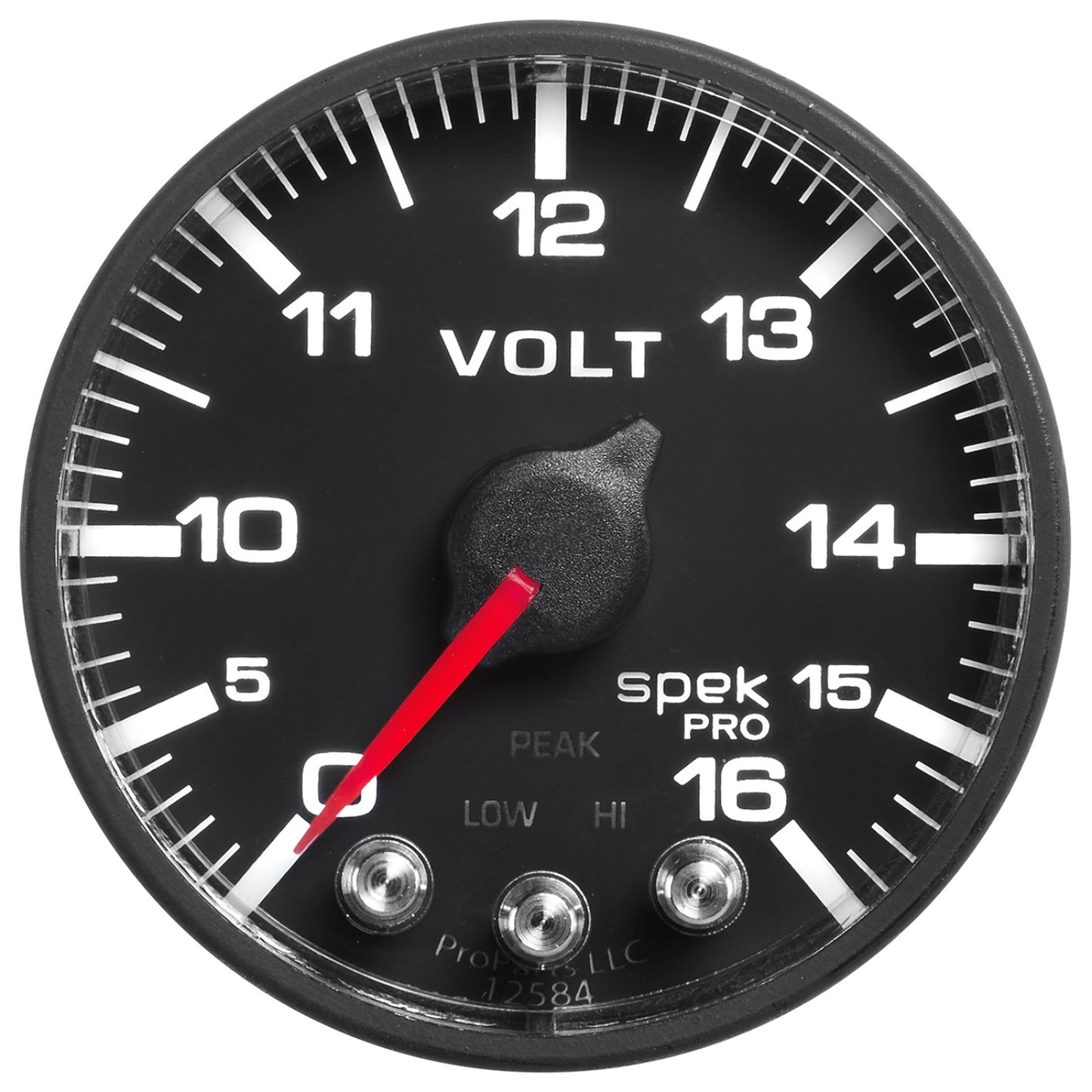 Autometer 2-1/16 in. VOLTMETER, 0-16V, SPEK-PRO, BLACK/BLACK