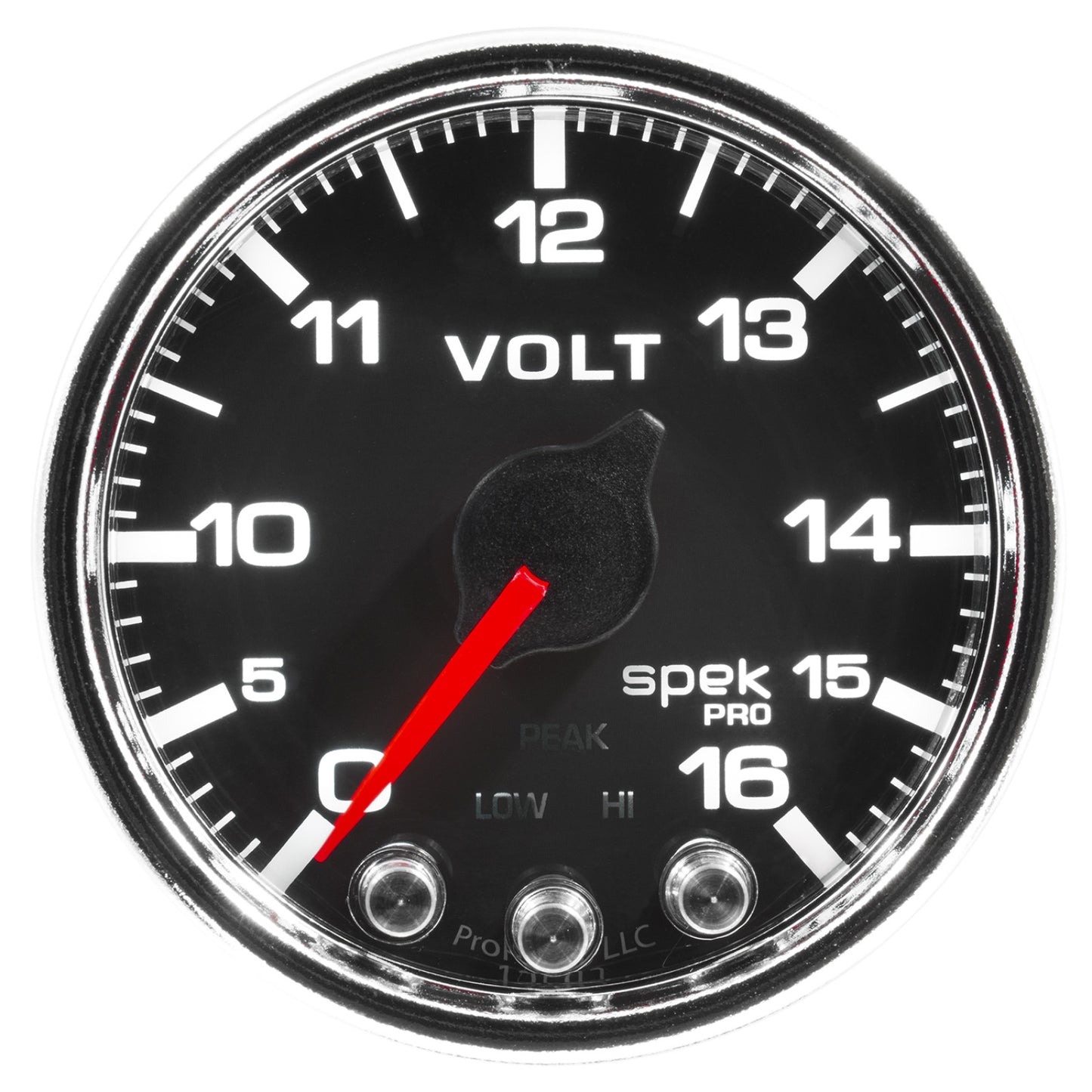 Autometer 2-1/16 in. VOLTMETER, 0-16V, SPEK-PRO, BLACK/CHROME